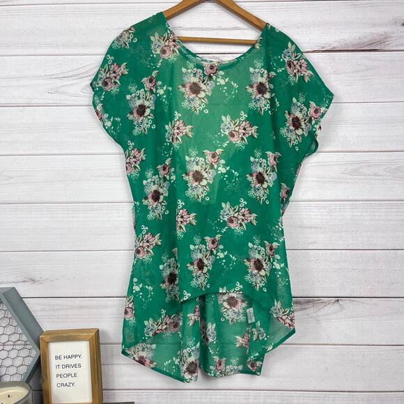 Metaphor Women's Green Short Sleeve Lace Back Blouse Size XL - Picture 3 of 7